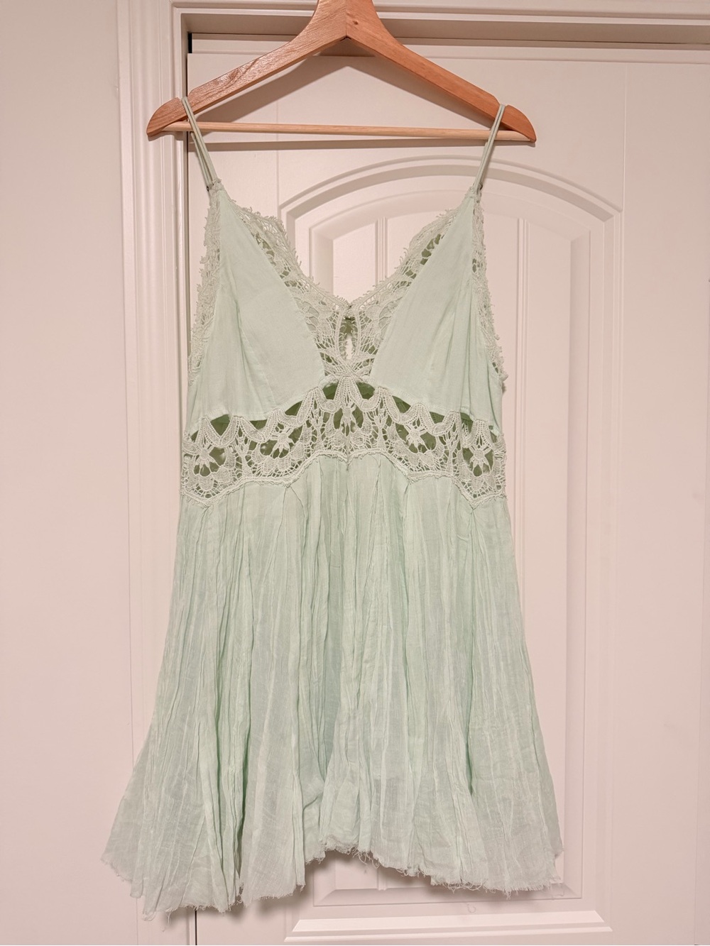 Free People Mint Lace-Trim Spaghetti Camisole